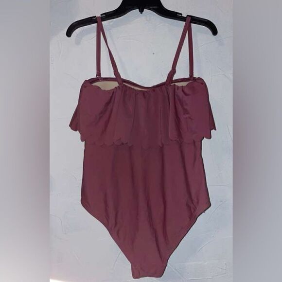 Kona Sol One Piece Ruffle Front Mauve Swimsuit Size XL - Picture 10 of 13